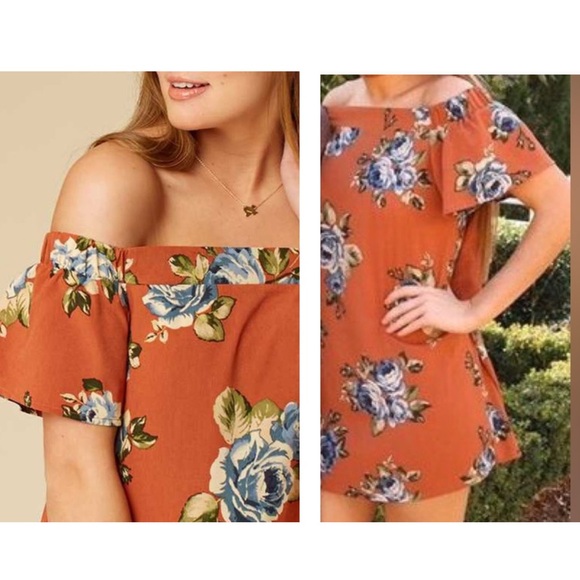 Altar'd State Dresses & Skirts - ALTAR’D STATE Off-Shoulder Floral Dress in Camel